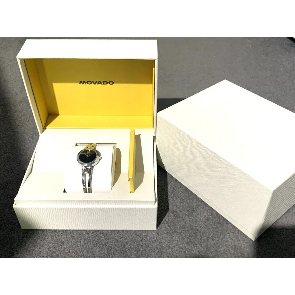 Movado Women's Watch 0606893 Amorosa Black Dial Swiss Quartz Two Tone Steel 24mm